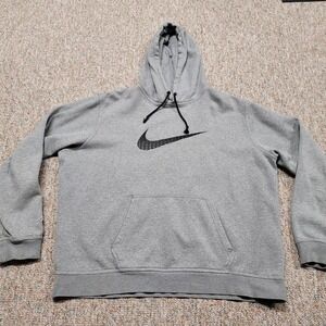 Nike Hoodie Mens Large Gray Graphic Swoosh Pullover Sweatshirt Activewear